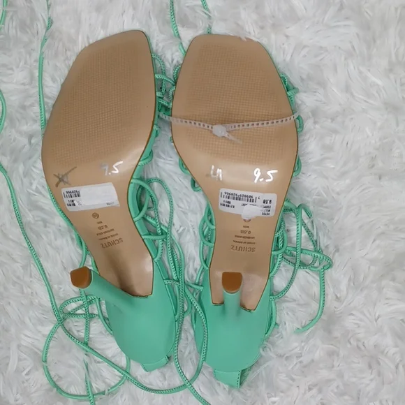 SCHUTZ Heyde Nappa Leather Heeled Strappy Lace Up Sandal Mint Green NEW Size 9.5 - Picture 10 of 10
